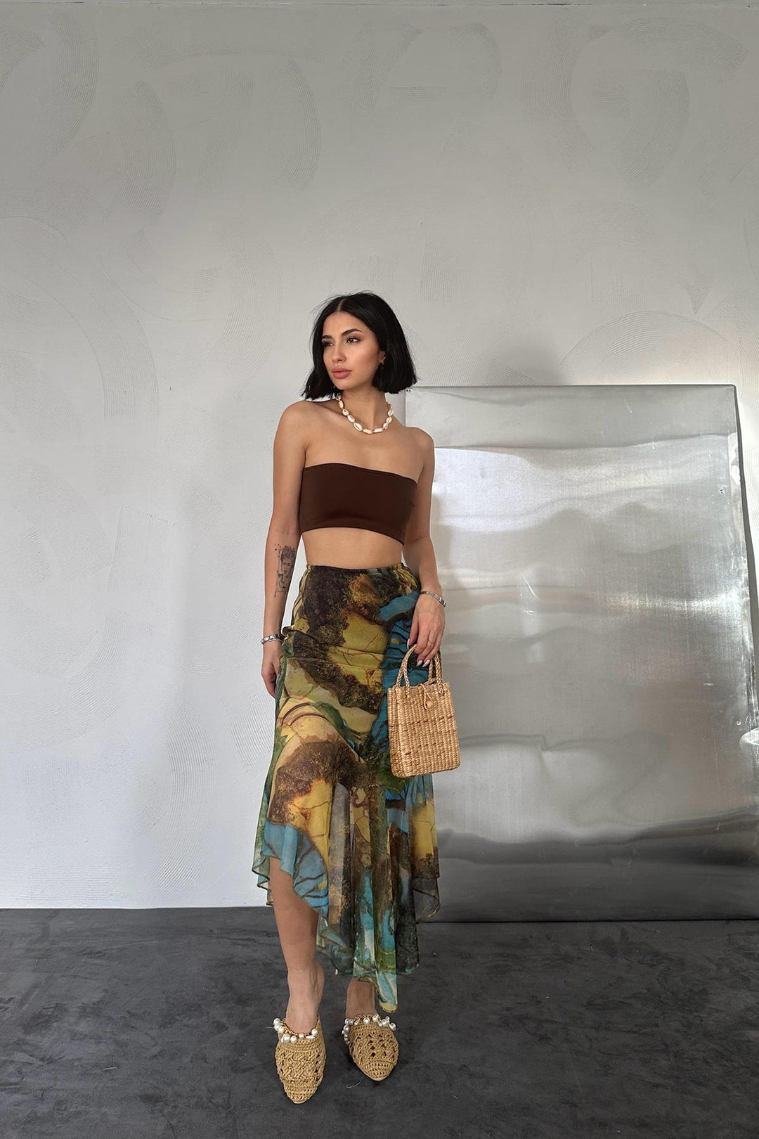 ELS Printed Elastic Waist Skirt - Colorful - Jette