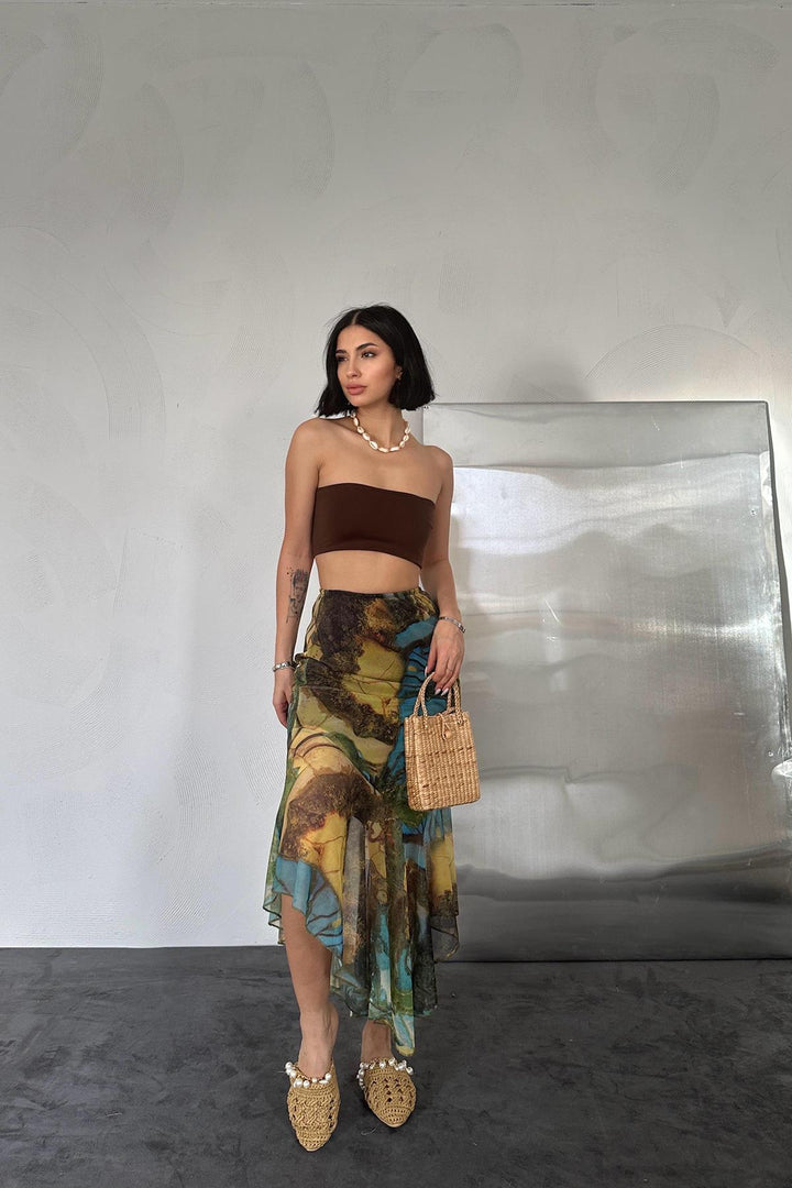 ELS Printed Elastic Waist Skirt - Colorful - Jette