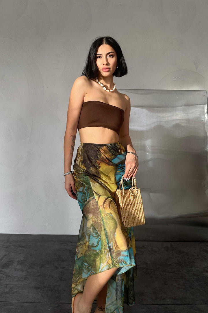 ELS Printed Elastic Waist Skirt - Colorful - Jette