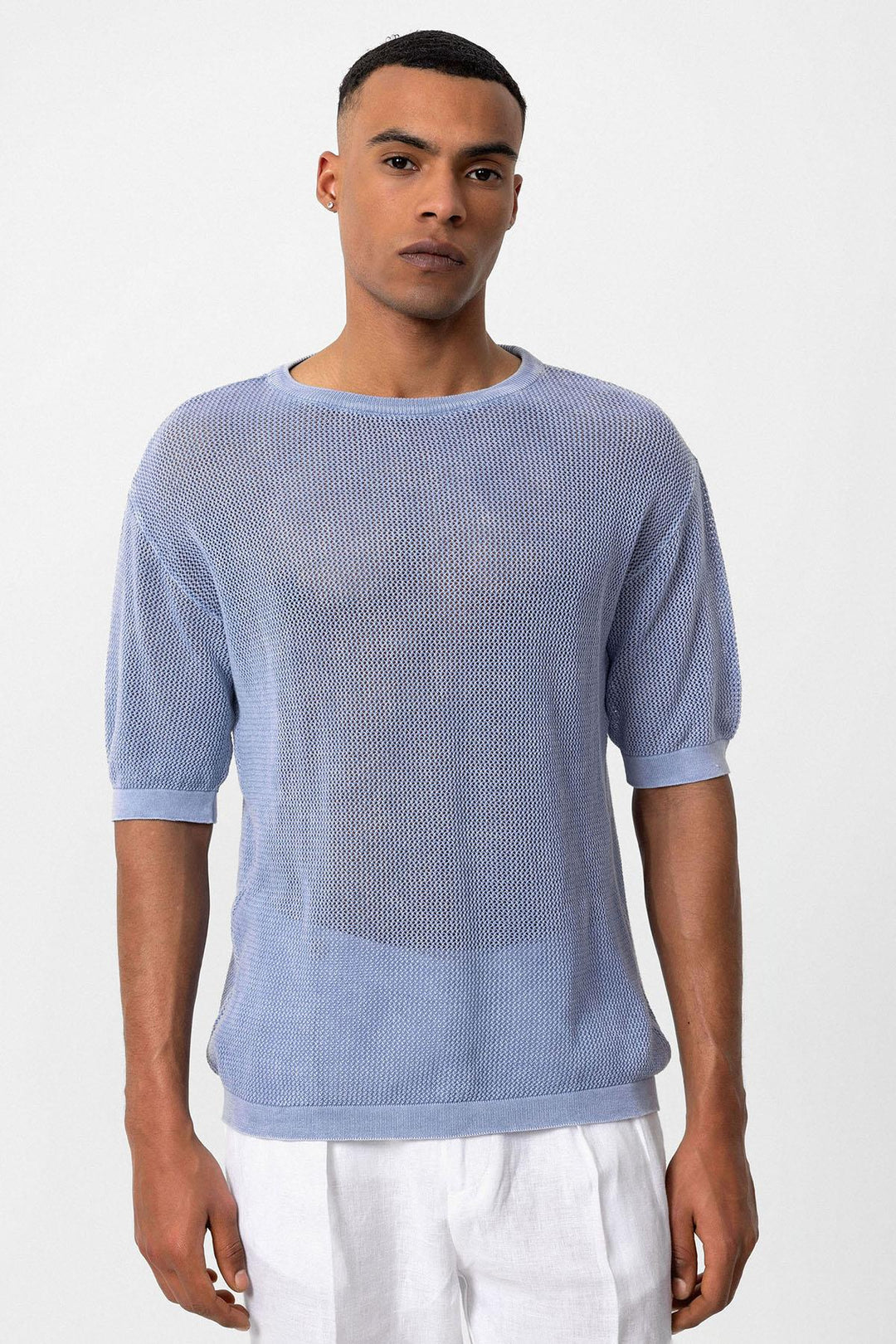ANT Antioch Baby Blue Oversized Openwork Men's T-Shirt - Hutchinson