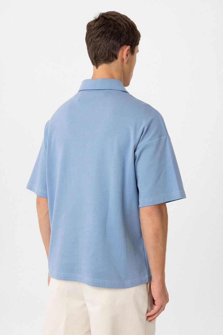 ANT Antioch Baby Blue Oversized Polo Neck Zippered Men's T-Shirt - Wauwatosa