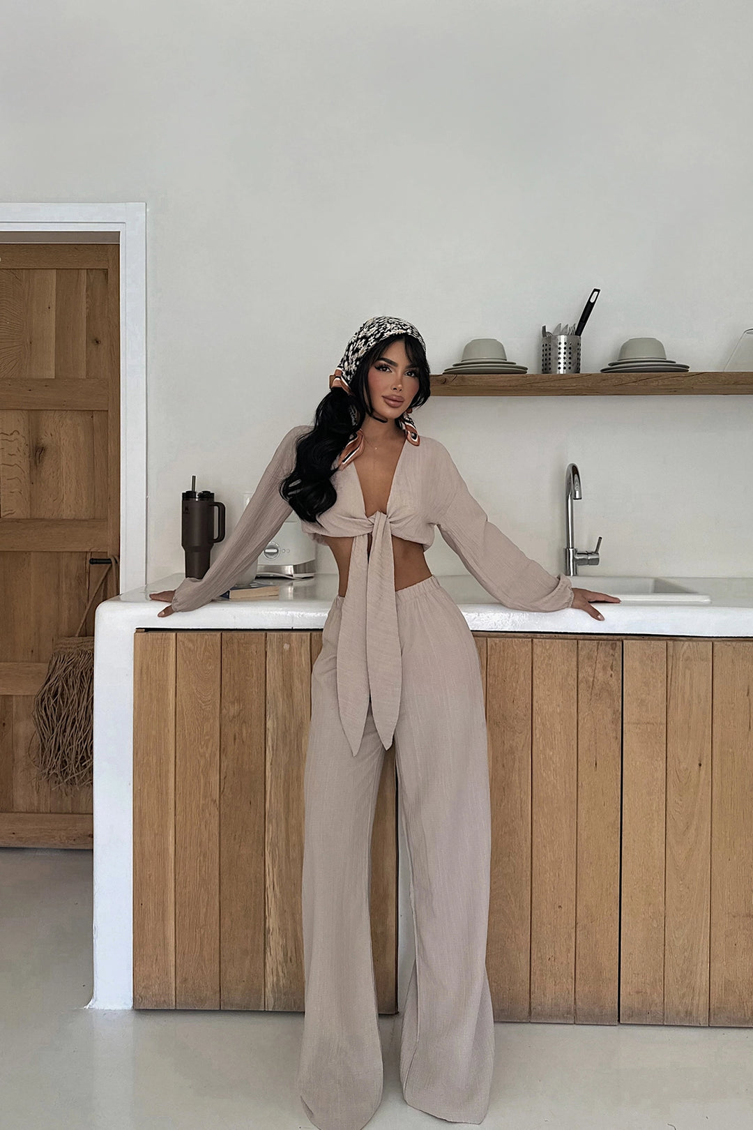 EYY Women Beige Adelina Tie-Up Suit - Villena
