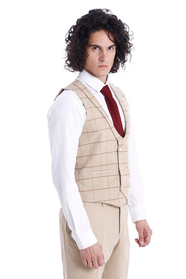 WSS Beige Men Vest Pants Set  - Borgerhout