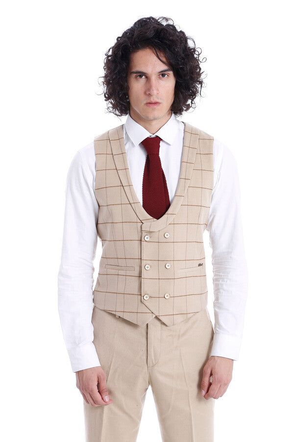 WSS Beige Men Vest Pants Set  - Borgerhout