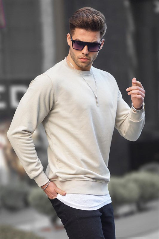 MDX Beige Basic Bicycle Neck Men's Sweatshirt 6047 - Miramar