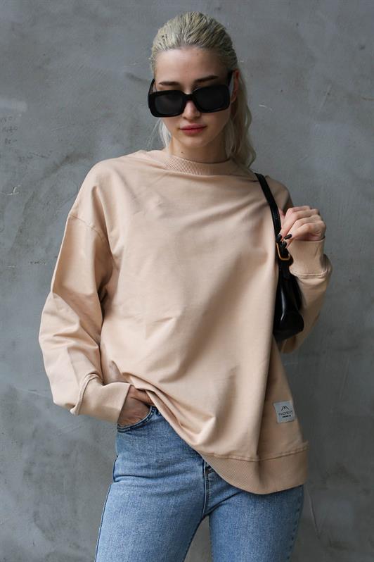 MDX Beige Basic Oversize Women's Sweatshirt MG1686 - Silver Spring