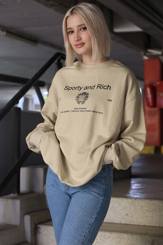 MDX Beige Bicycle Collar Printed Oversized Women's Sweatshirt MG1577 - Yecapixtla