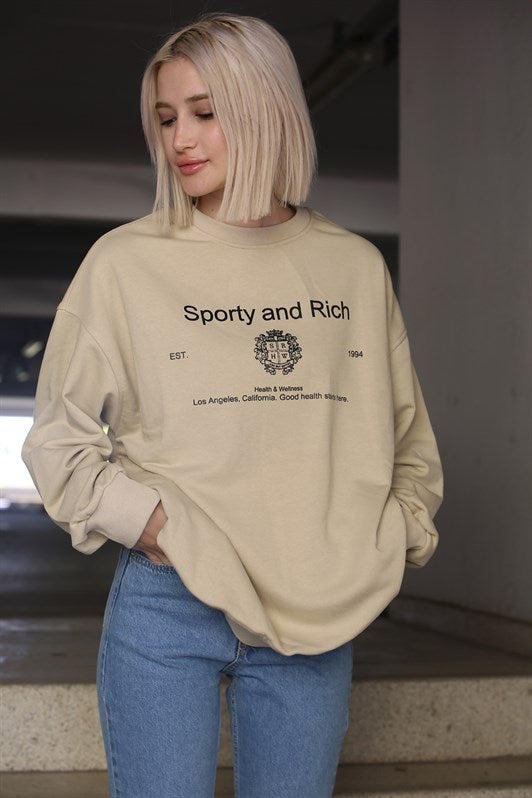 MDX Beige Bicycle Collar Printed Oversized Women's Sweatshirt MG1577 - Yecapixtla