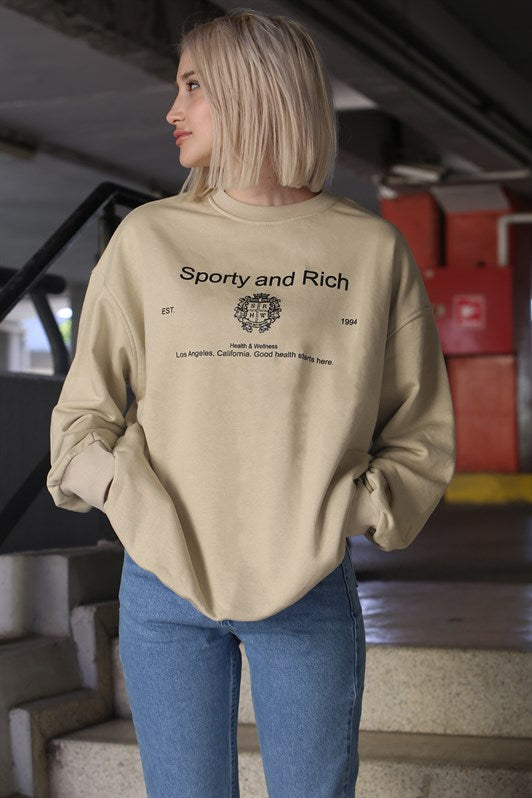 MDX Beige Bicycle Collar Printed Oversized Women's Sweatshirt MG1577 - Yecapixtla