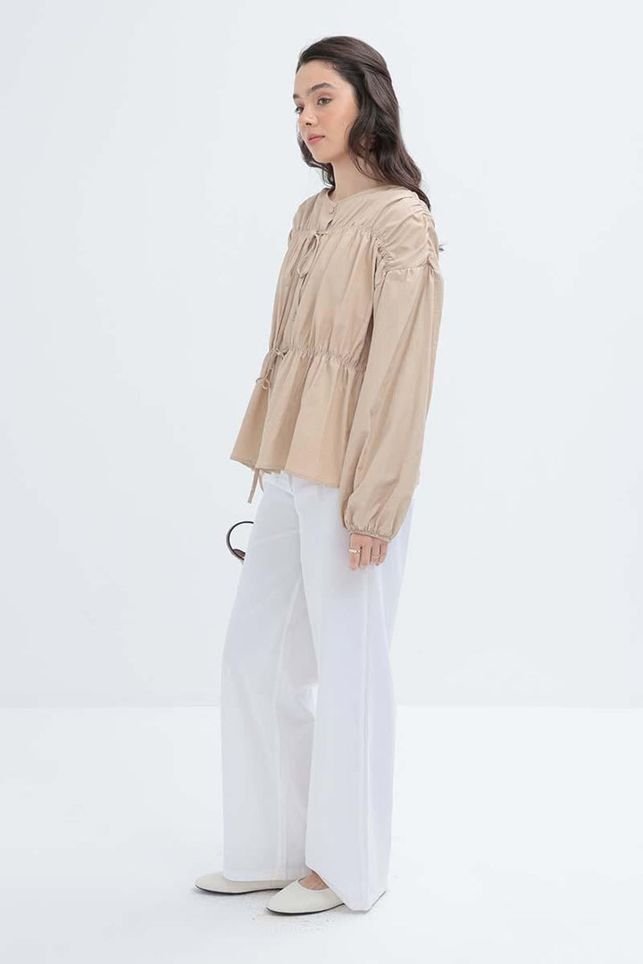 TLD Women Allday Beige Beige-Ruffled Buttoned Shirt - Zalău