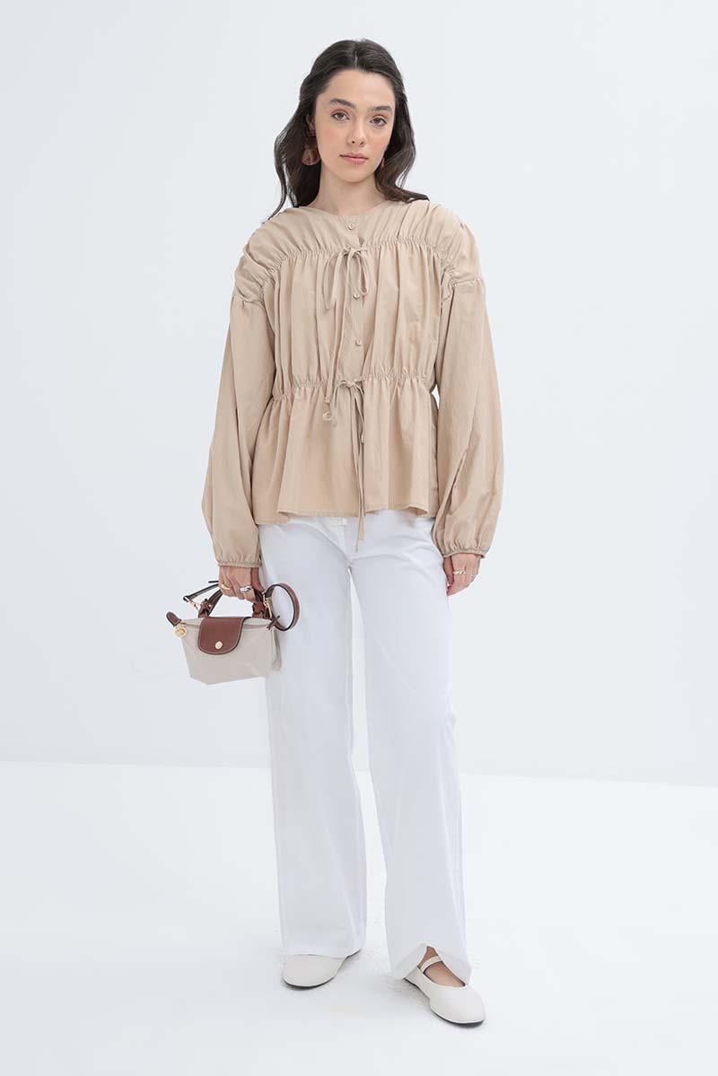 TLD Women Allday Beige Beige-Ruffled Buttoned Shirt - Zalău