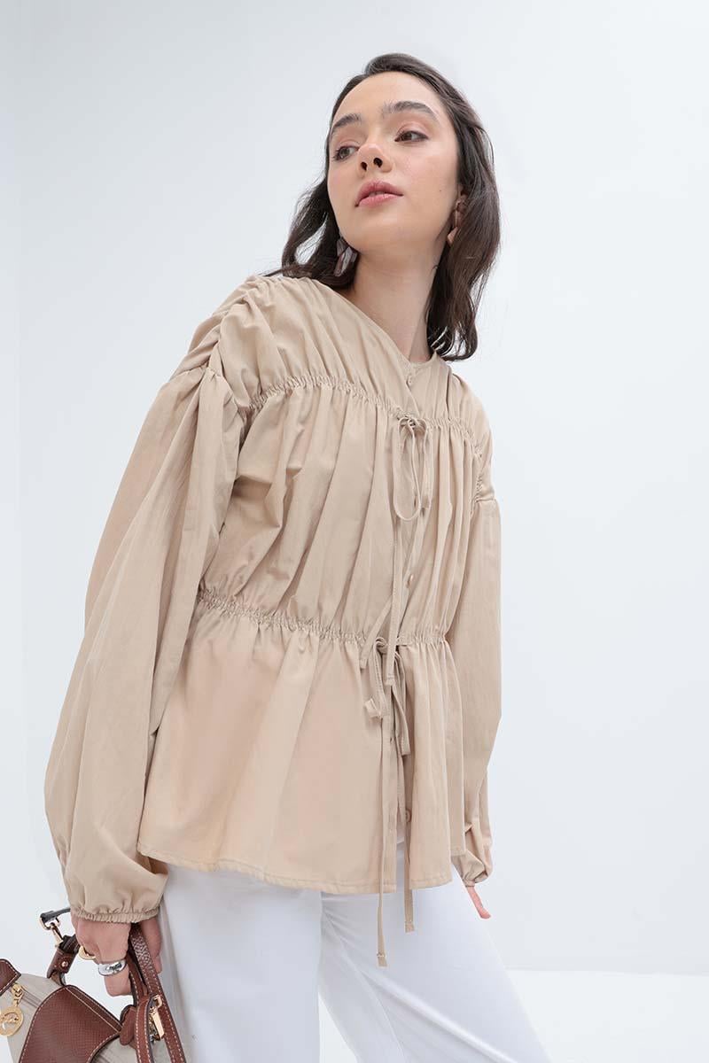 TLD Women Allday Beige Beige-Ruffled Buttoned Shirt - Zalău
