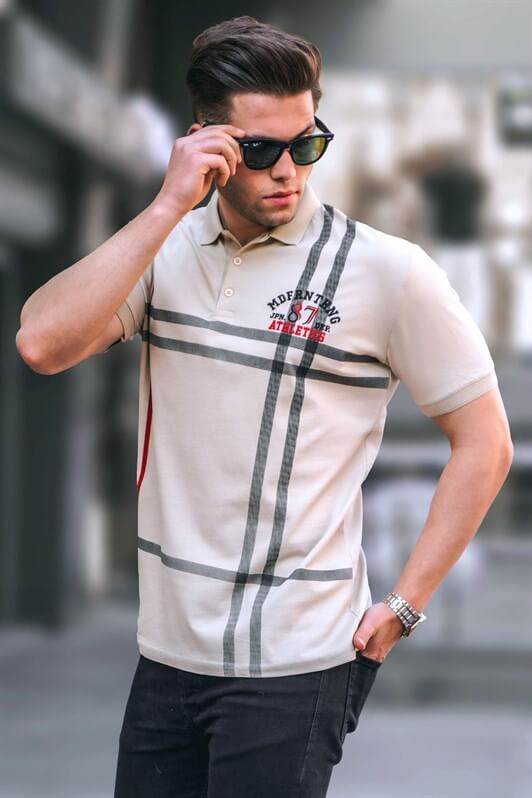 MDX Beige Patterned Polo Neck Men's T-shirt 5872 - Pflugerville