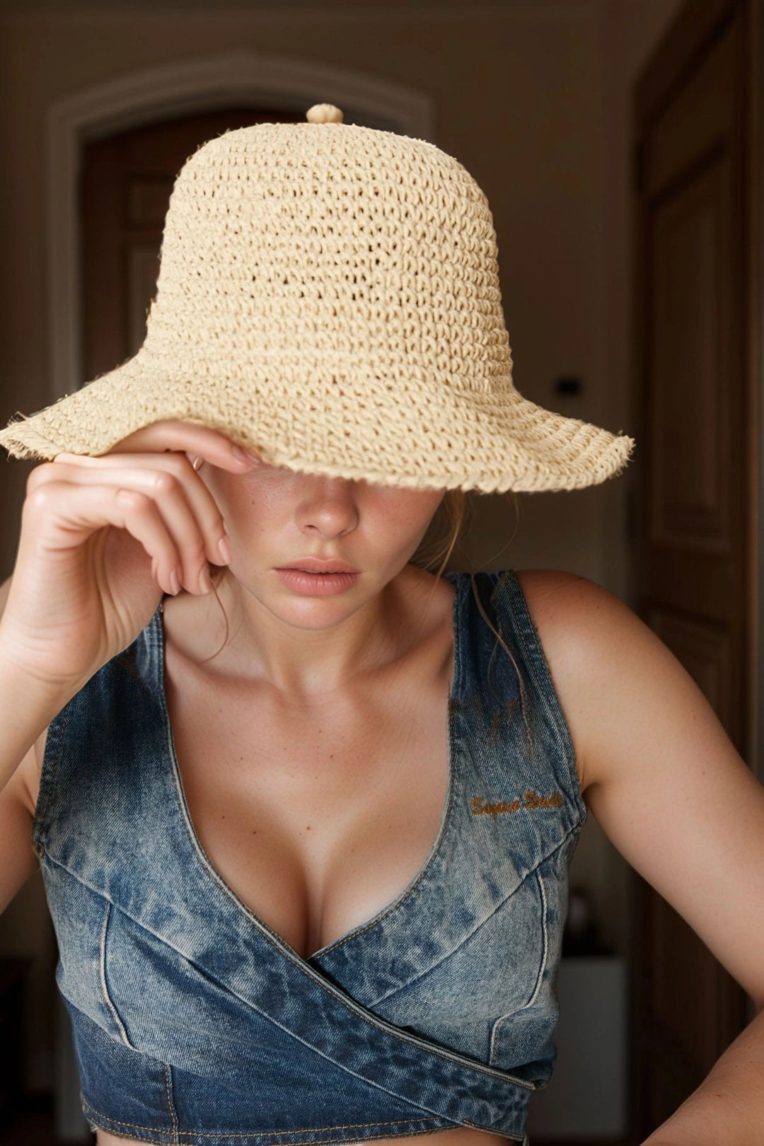 Beige Crochet Straw Hat BCNSV-2514399 - Revere