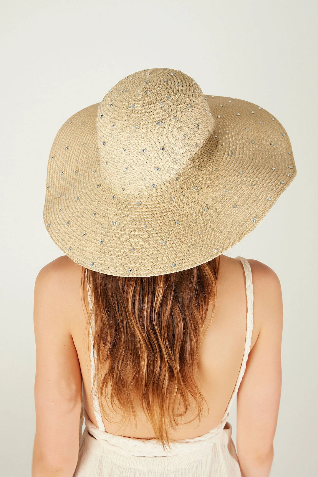 Beige Wide Brim Hat with Full Stones BCNSV-2514556 - Jalapa