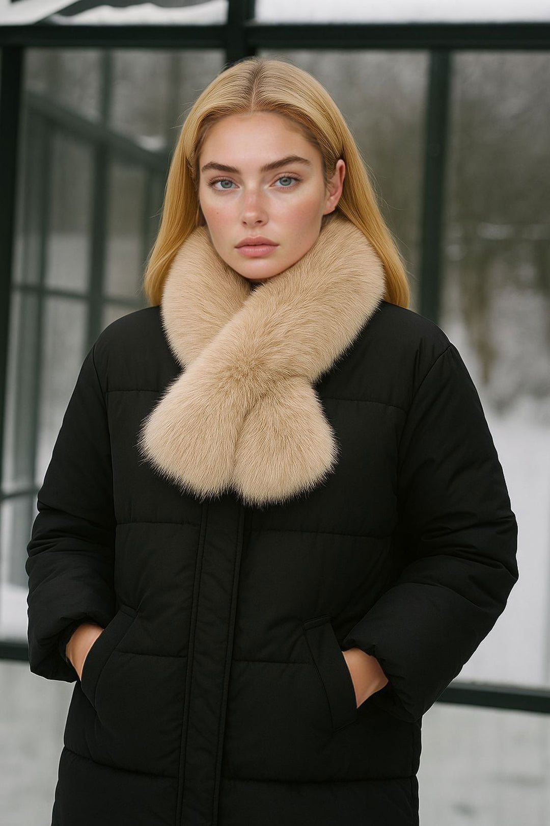 Beige Faux Fur Scarf BCNSV-25WT1015 - Gillingham
