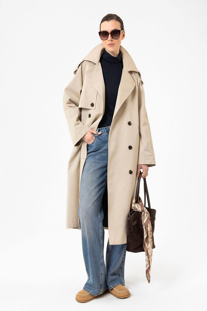 ANT Antioch Lord Women's Belted Long Trench Coat - Brentwood
