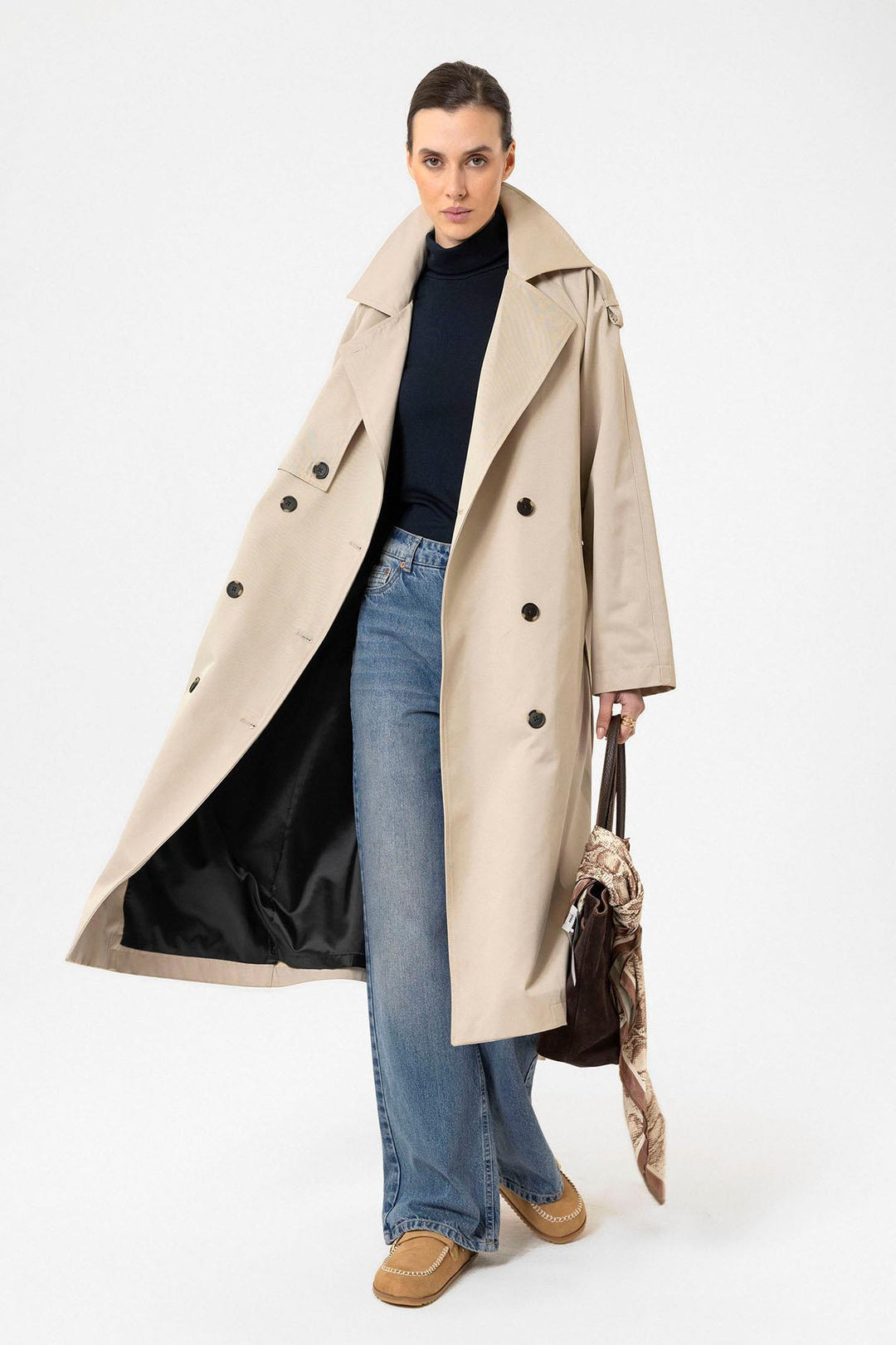 ANT Antioch Lord Women's Belted Long Trench Coat - Brentwood