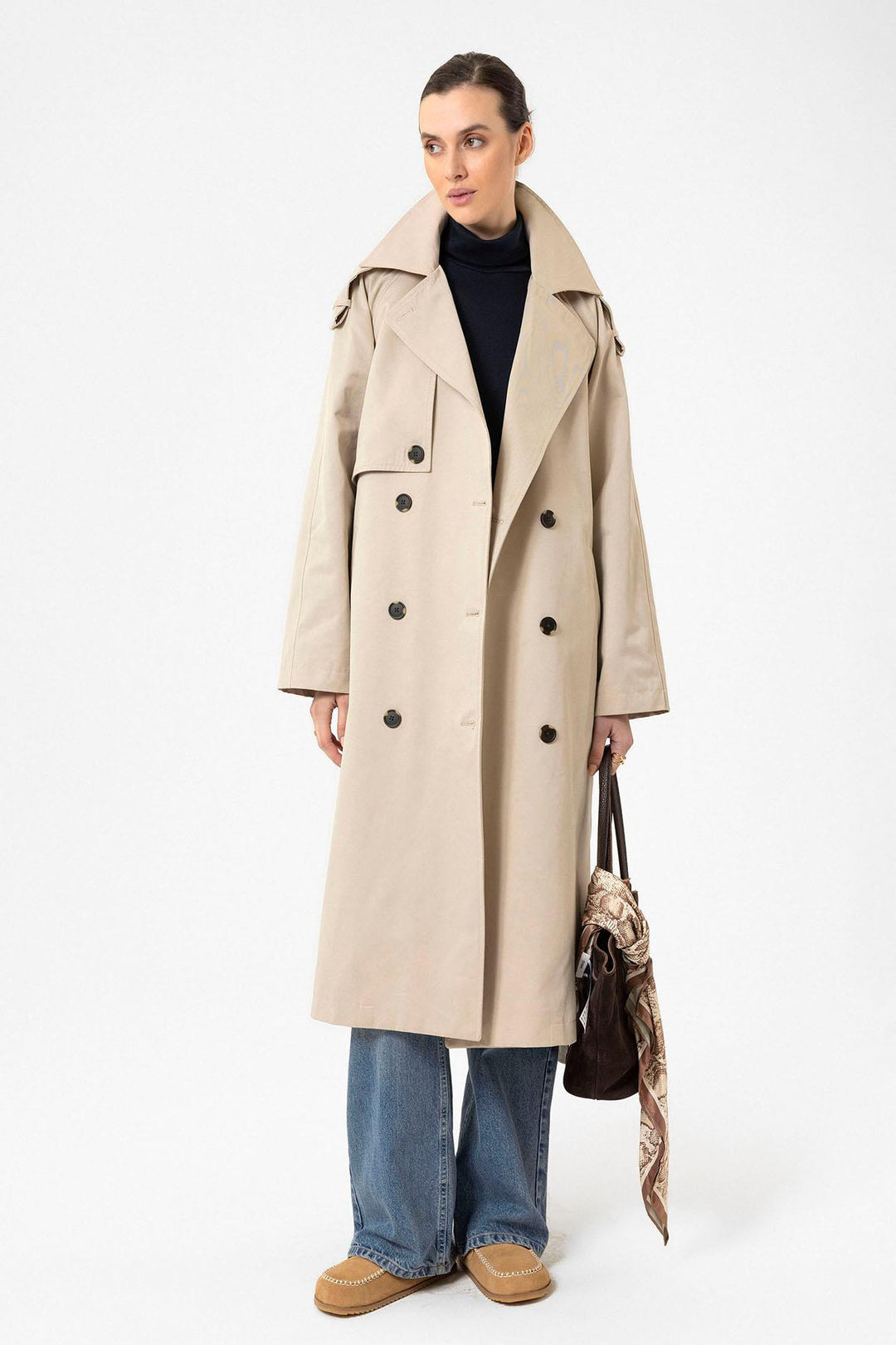 ANT Antioch Lord Women's Belted Long Trench Coat - Brentwood