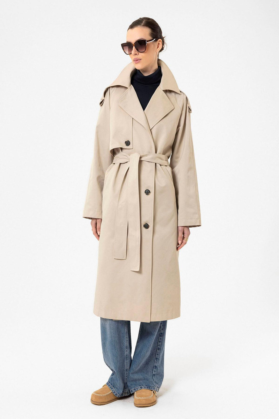 ANT Antioch Lord Women's Belted Long Trench Coat - Brentwood