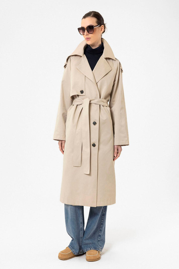 ANT Antioch Lord Women's Belted Long Trench Coat - Brentwood