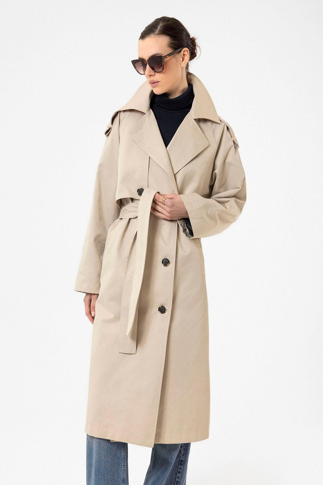 ANT Antioch Lord Women's Belted Long Trench Coat - Brentwood