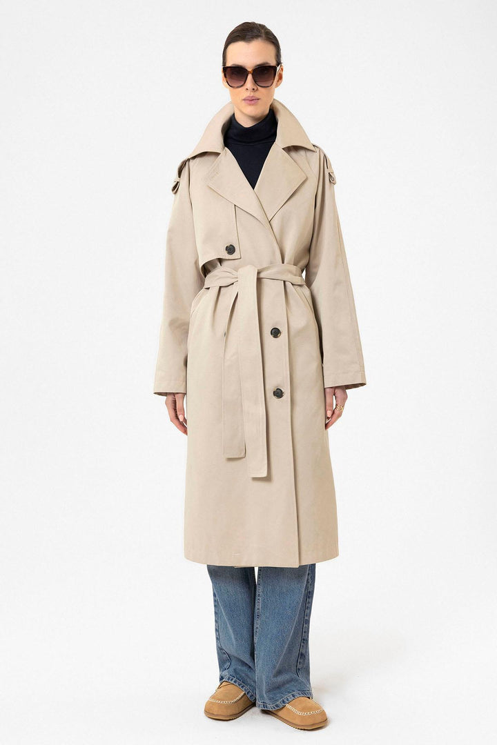ANT Antioch Lord Women's Belted Long Trench Coat - Brentwood