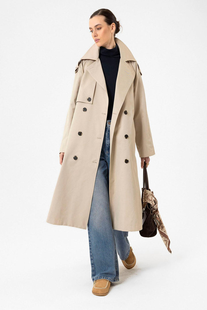 ANT Antioch Lord Women's Belted Long Trench Coat - Brentwood