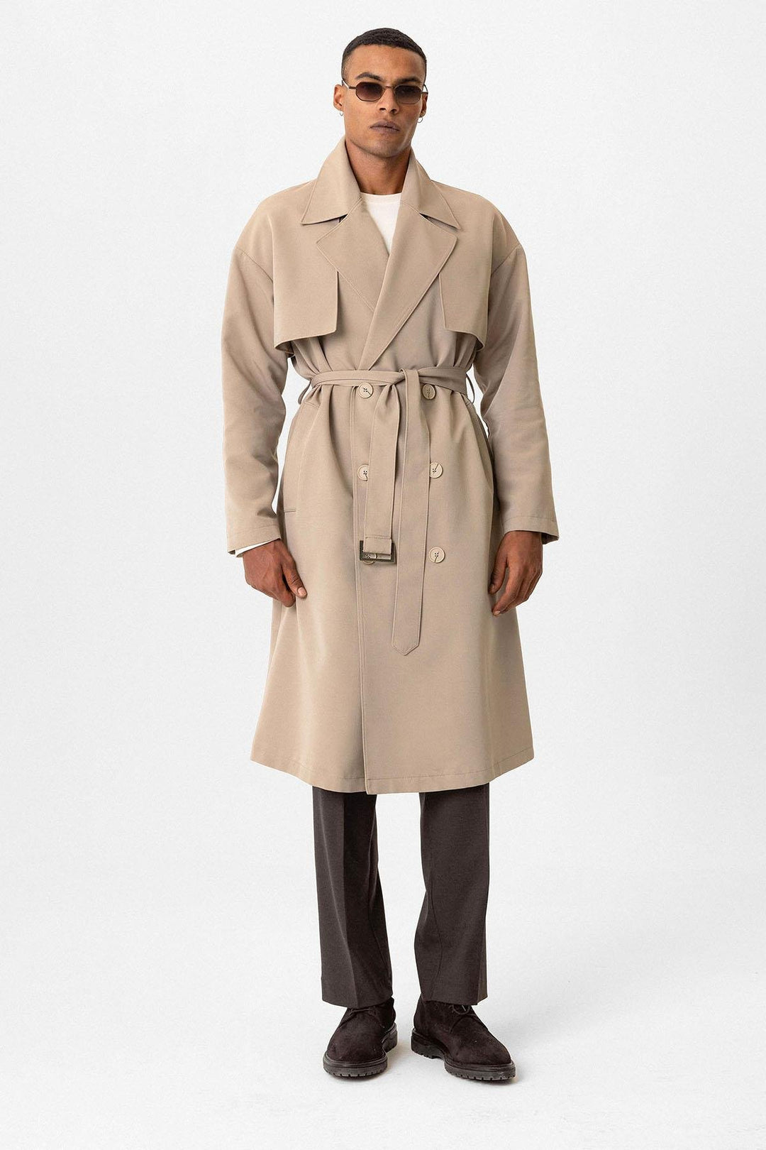 ANT Double Breasted Closure Belted Trench Coat - Manhattan Beach