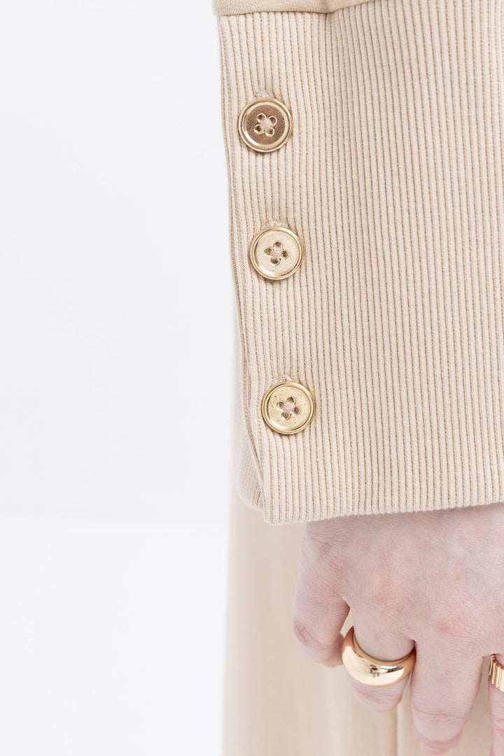 TLD Women Allday Beige Beige Front Page Thick Ribbed Button Detailed Lycra Plus Size Dress - Vaughan