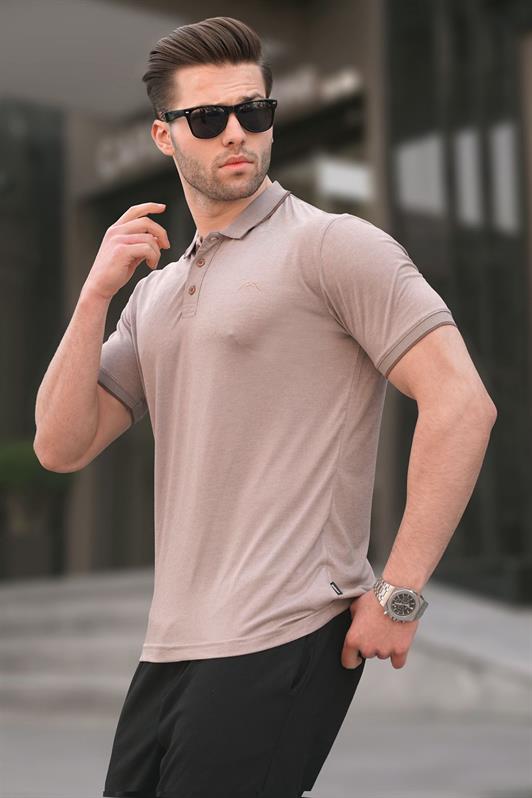 MDX Beige Embroidered Regular Fit Men's Polo Neck T-Shirt 6108 - Treviso