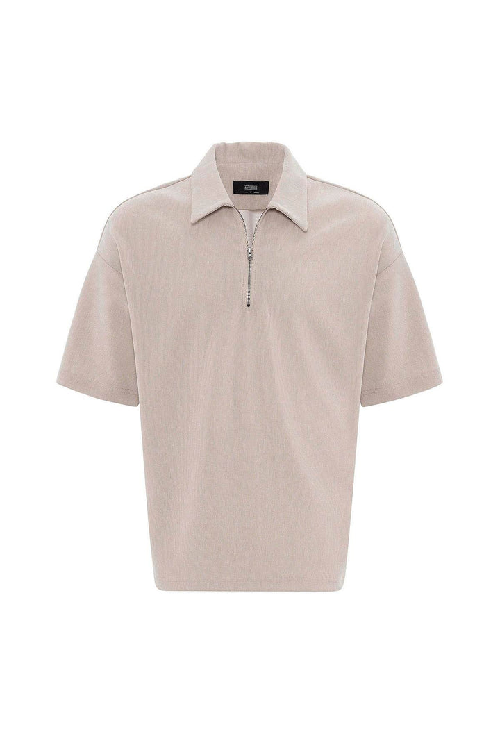 ANT Antioch Bej Relax Fit Zippered Polo Neck Men's T-Shirt - Milford city