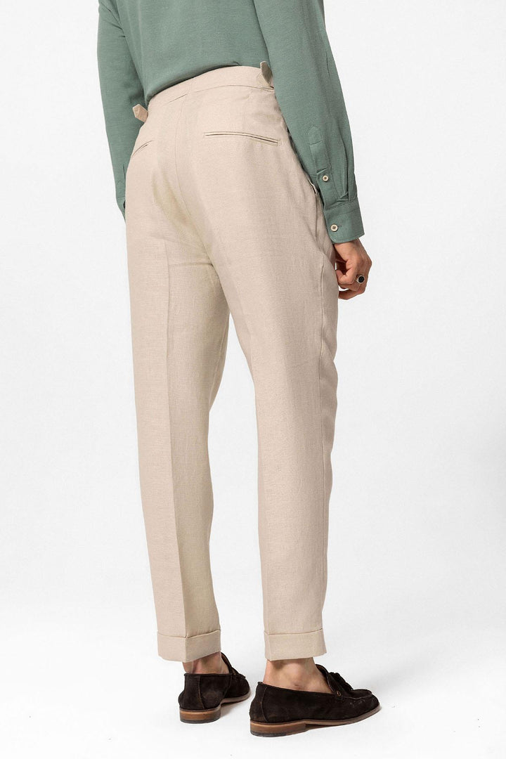 ANT High Waist 100% Linen Pleated Men's Pants - Woodstock