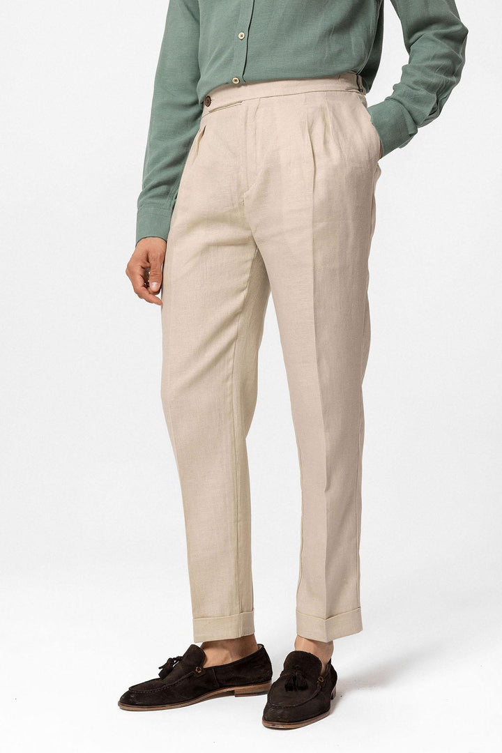 ANT High Waist 100% Linen Pleated Men's Pants - Woodstock
