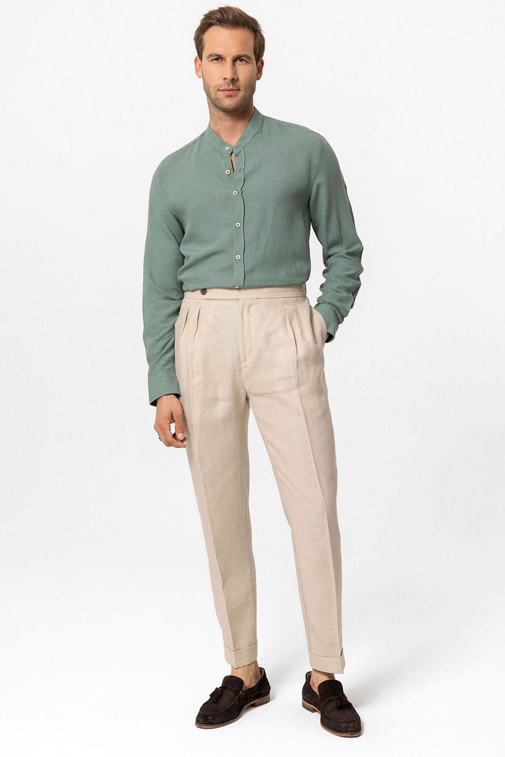 ANT High Waist 100% Linen Pleated Men's Pants - Woodstock