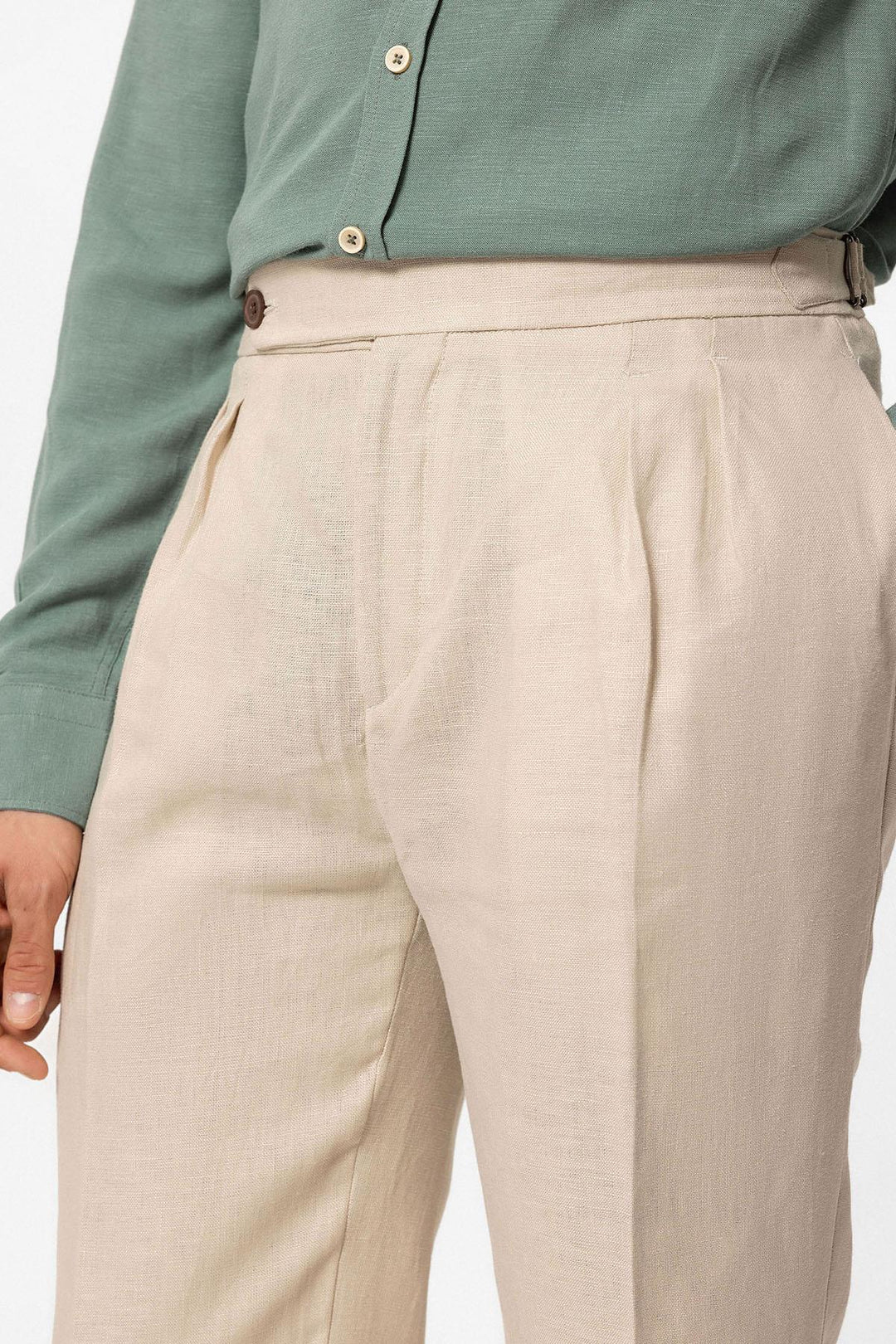 ANT High Waist 100% Linen Pleated Men's Pants - Woodstock