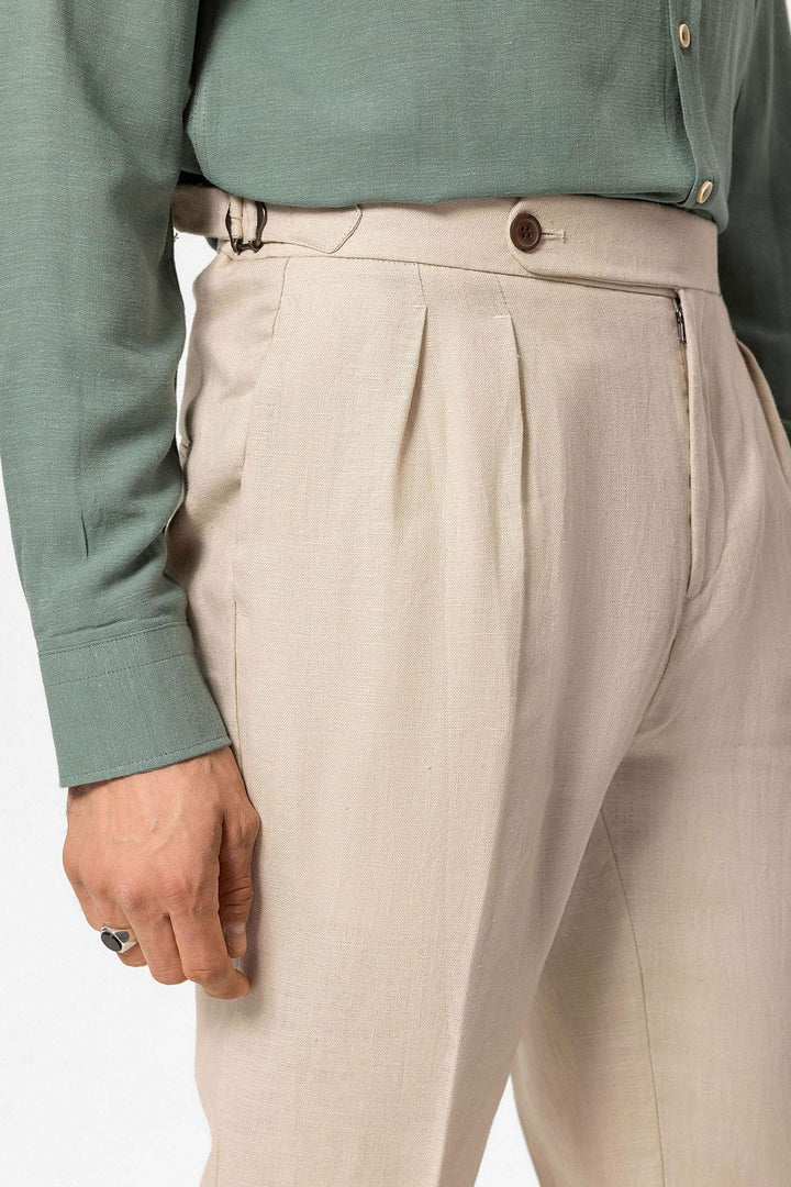 ANT High Waist 100% Linen Pleated Men's Pants - Woodstock