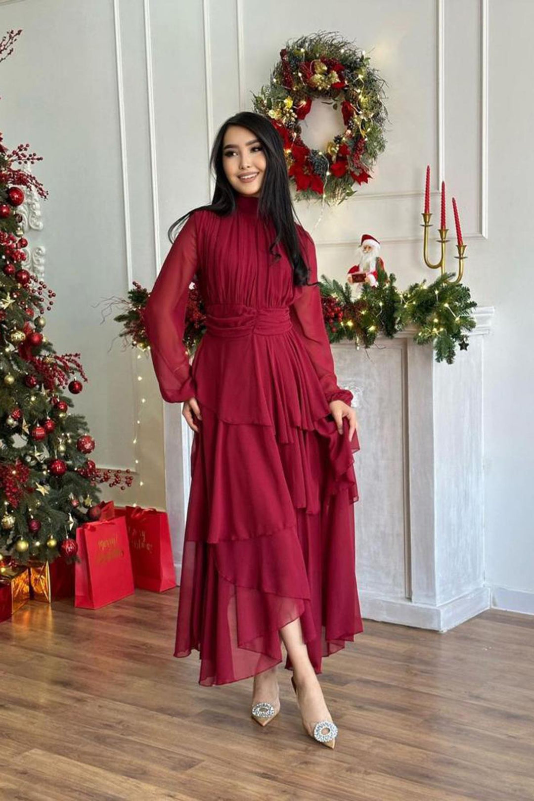 ELS Waist Detailed Dress - Burgundy - Fürstenfeldbruck