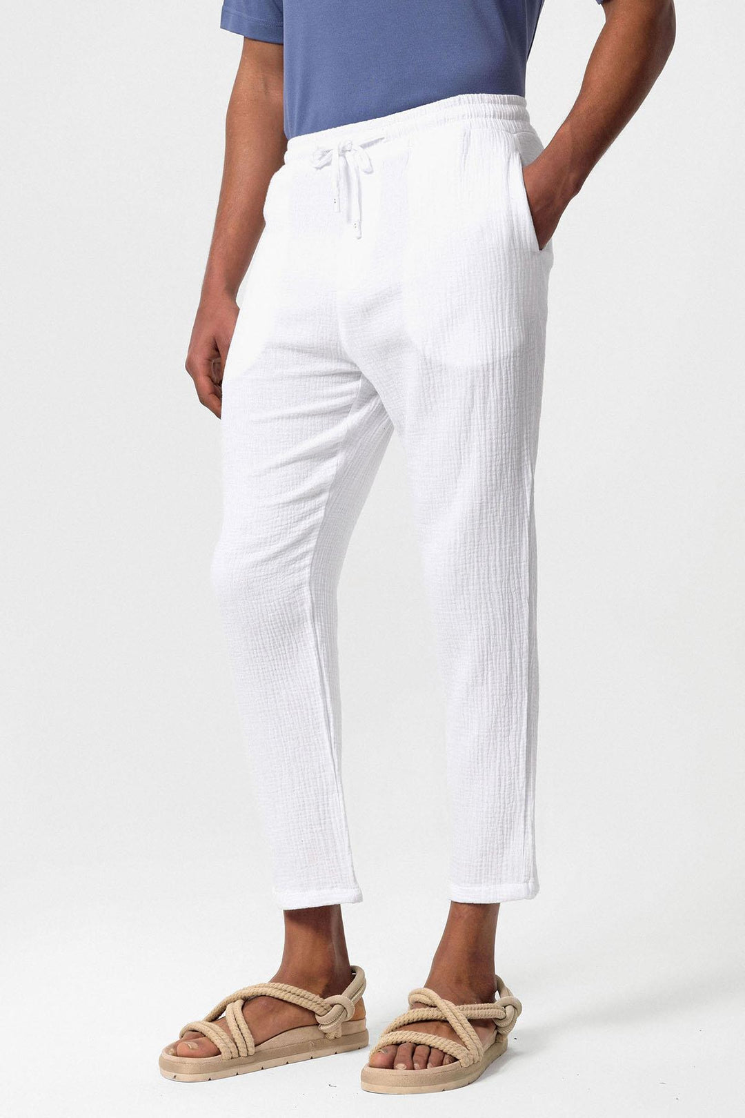 ANT High Waist Muslin Fabric Men's Trousers with Drawstring Waist - Stratford