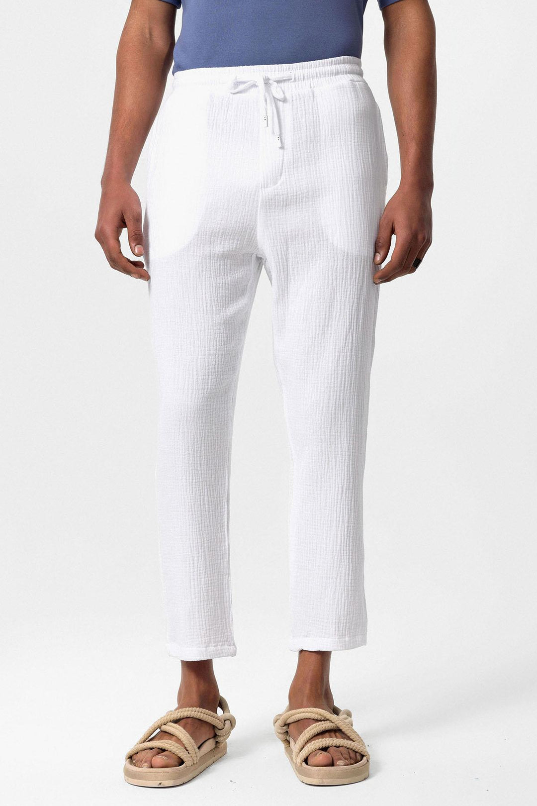 ANT High Waist Muslin Fabric Men's Trousers with Drawstring Waist - Stratford