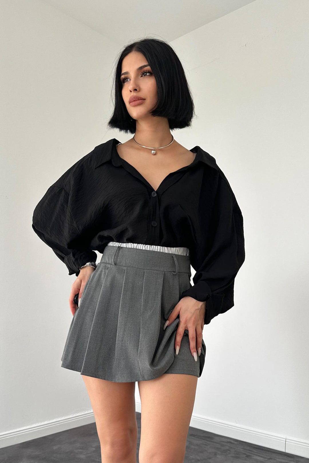 ELS Elastic Waist Skirt Shorts - Gray - Newcastle under Lyme