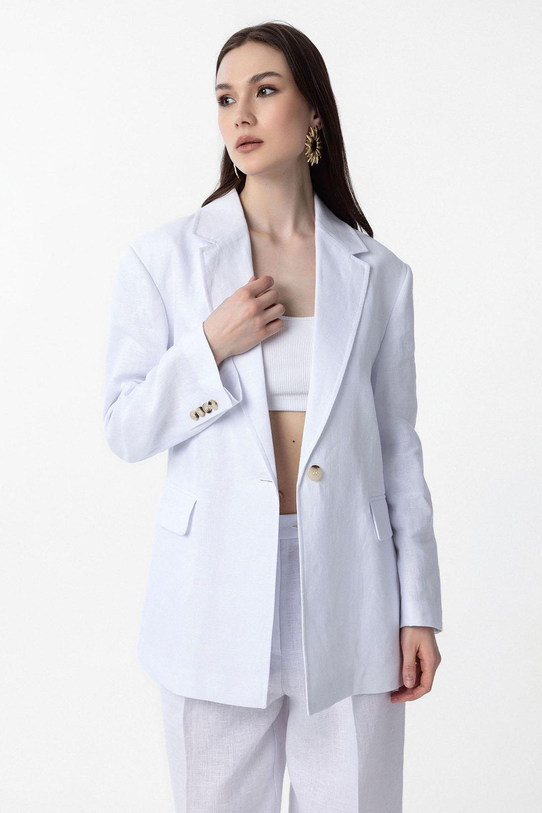 ANT Antioch White 100% Linen Women's Blazer Jacket - Dublin
