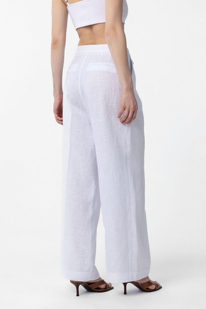 ANT Antioch White 100% Linen High Waisted Pleated Women's Pants - Bristol