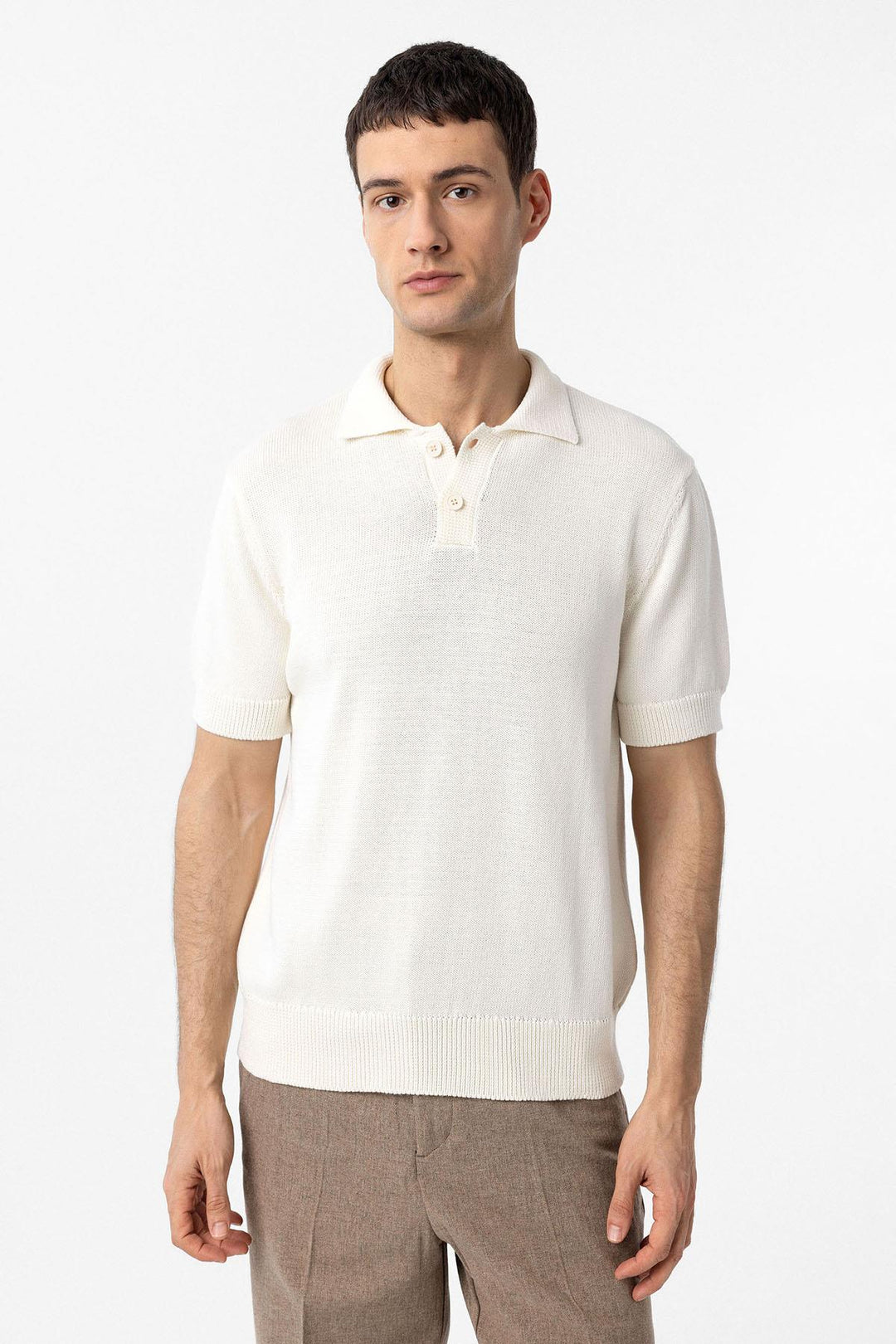 ANT Antioch White 100% Cotton Polo Neck Knit T-Shirt - Oakton