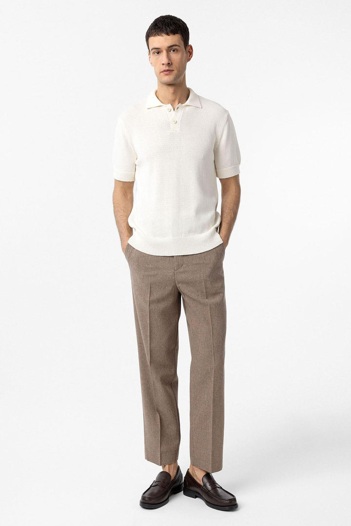 ANT Antioch White 100% Cotton Polo Neck Knit T-Shirt - Oakton
