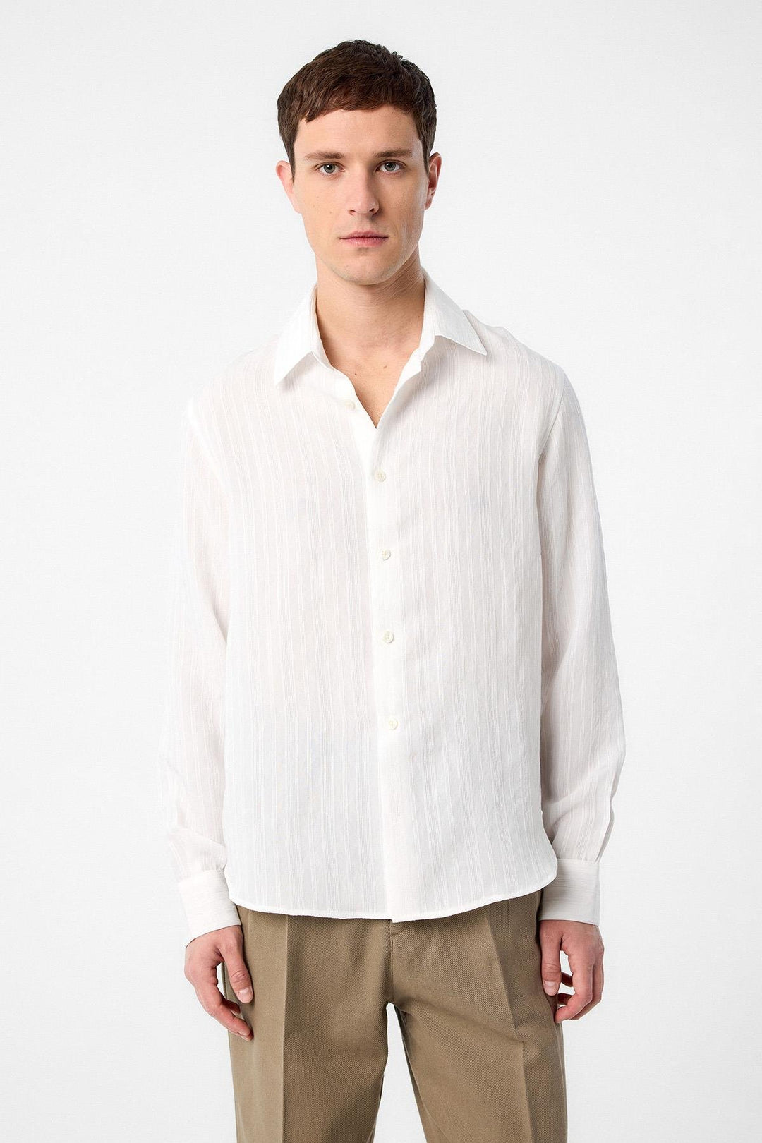 ANT Antioch White Striped and Textured Men's Shirt - Marcq-en-Baroeul
