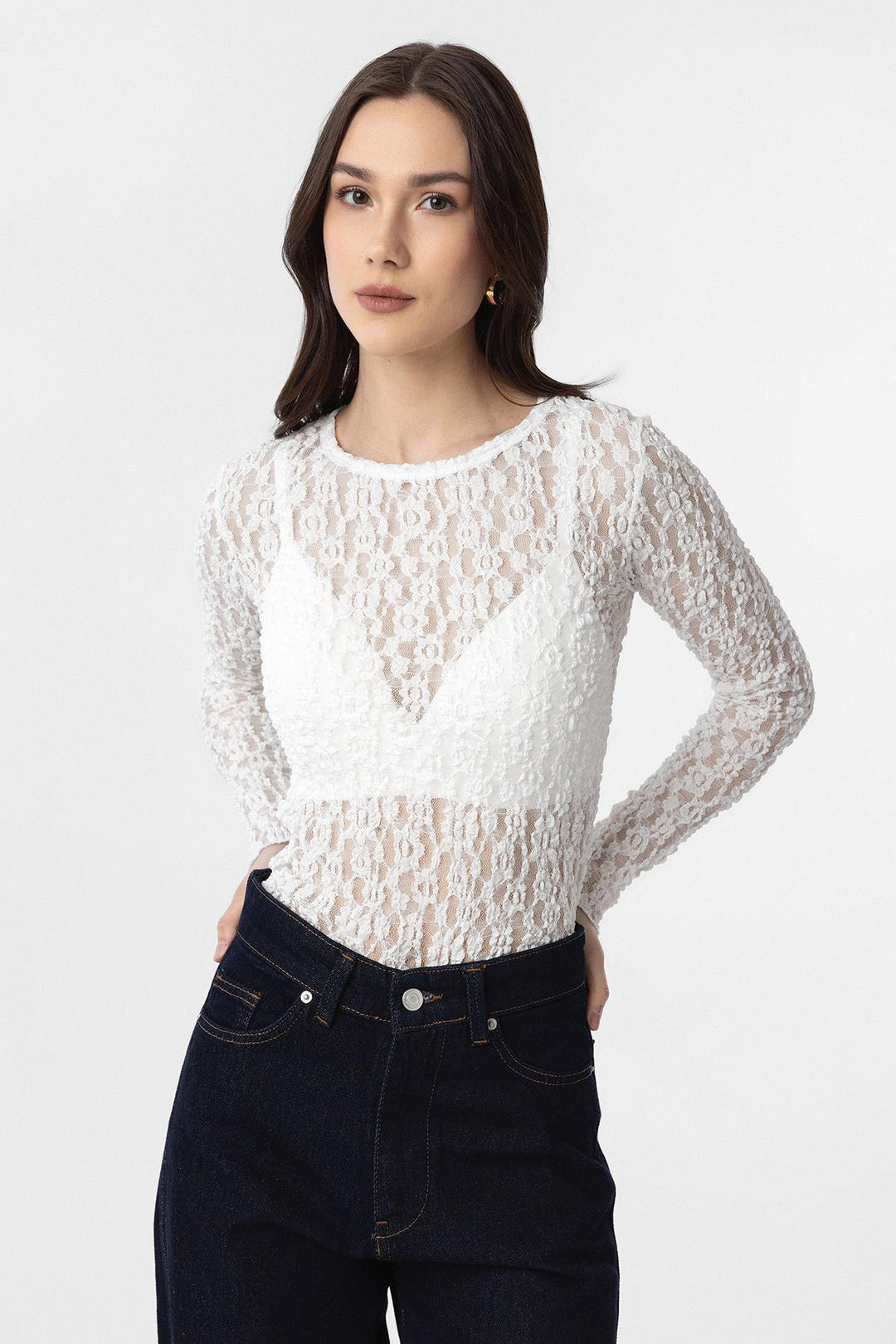 ANT Antioch White Lace Transparent Women's Top - Yecapixtla