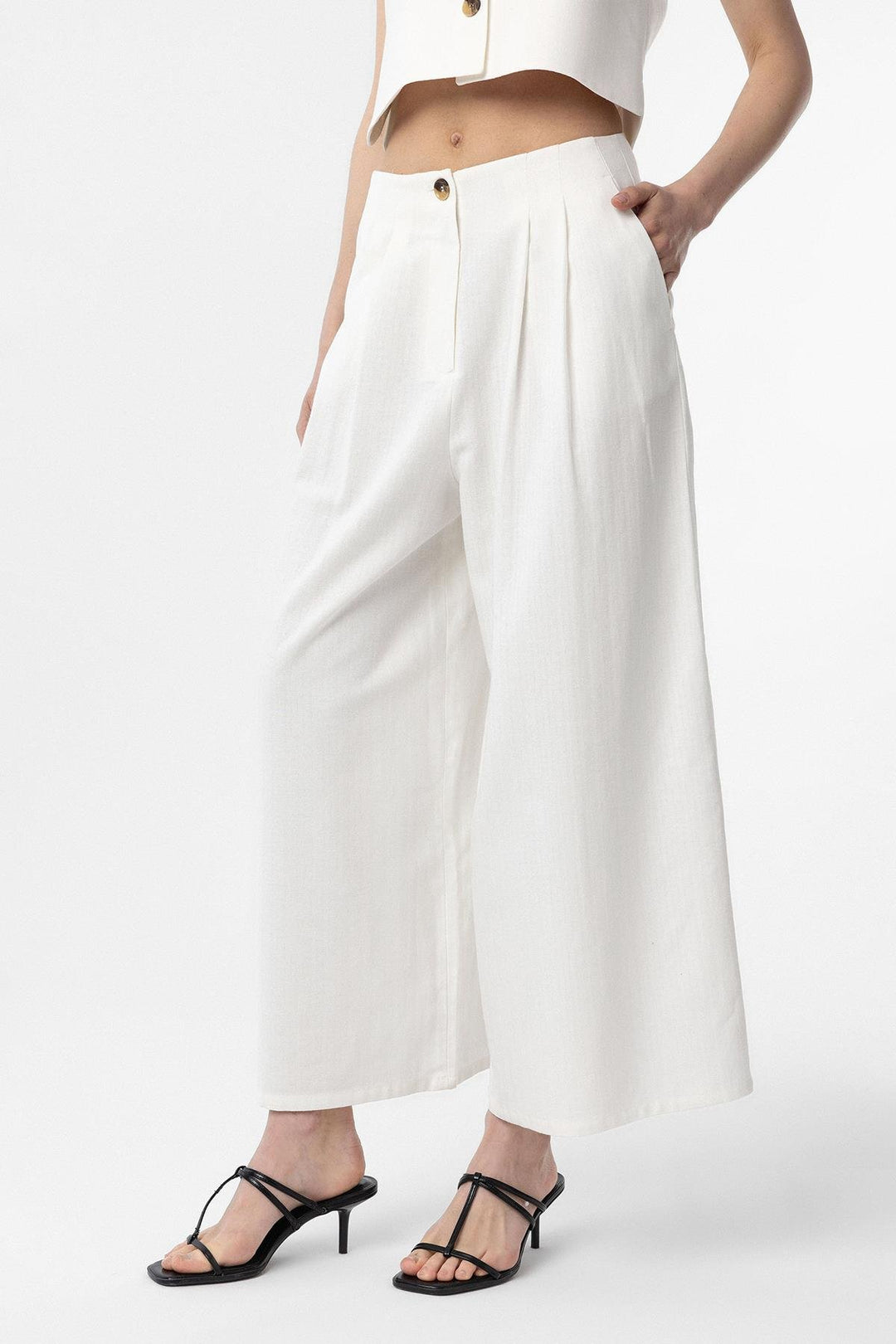 ANT Antioch White Linen Blend Women's Culotte Pants - Orland Park