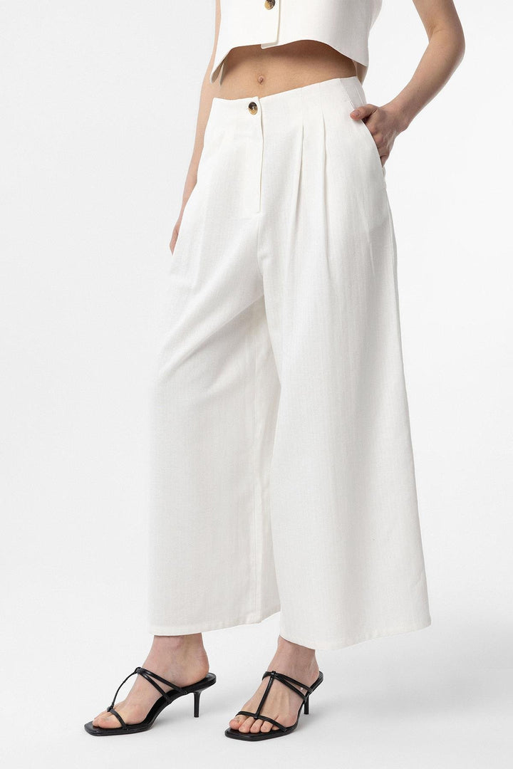 ANT Antioch White Linen Blend Women's Culotte Pants - Orland Park
