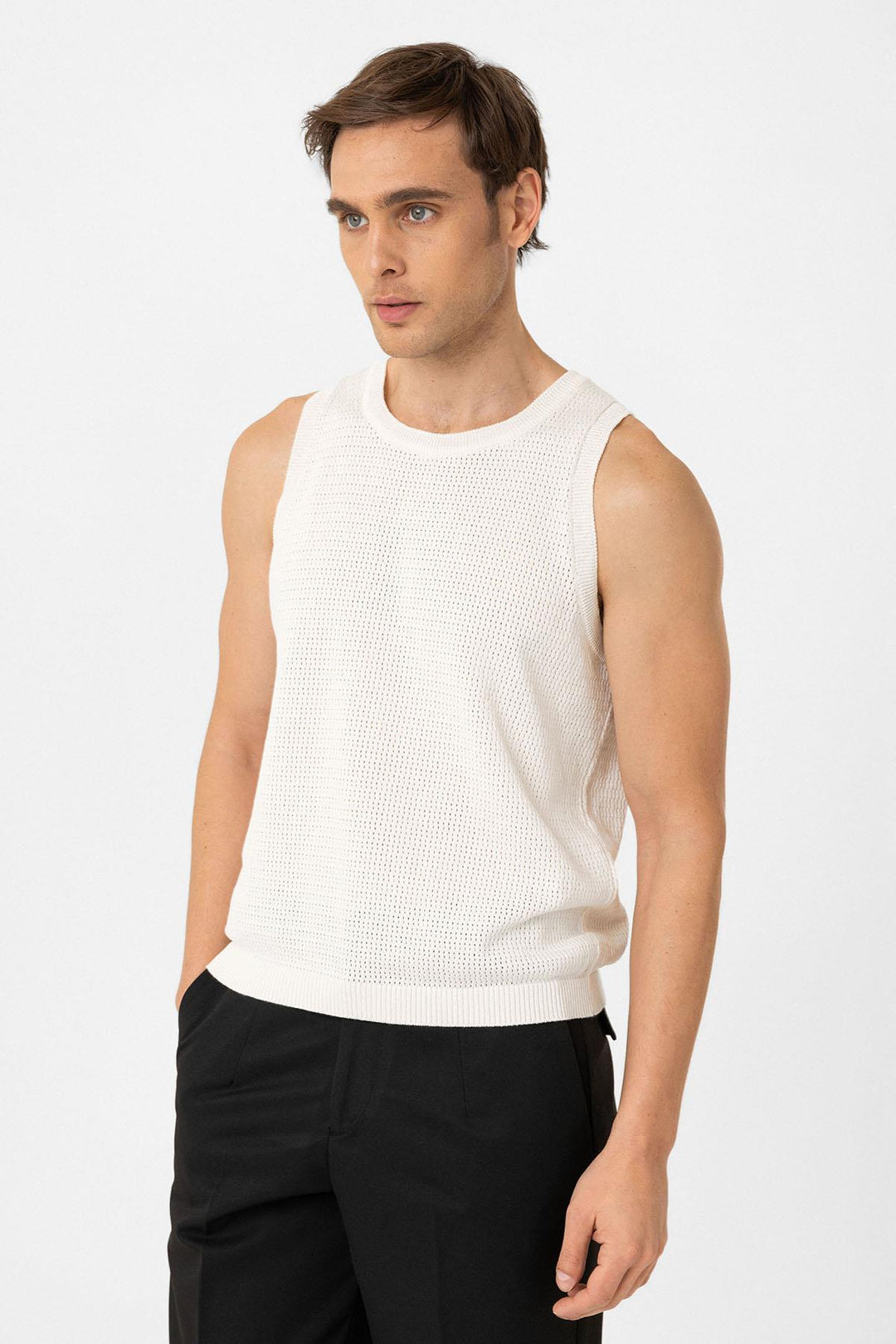 ANT Antioch White Knitted Texture Men's Tank Top - Moncton